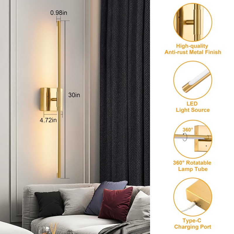 Morauroral 30″ Gold Battery Operated Wall Sconces Set of 2,