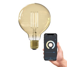 CALEX Smart Lamp Filament, E27 Globe G95 Gold, WLAN Lamp with Alexa Voice Control and Google Home, 7 W Warm White Light