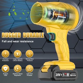 Electric-Cordless-Leaf-Blower - 20000RPM Handheld Leaf Blower - 1X2.0Ah Battery and Charger Included, Lightweight Leaf Blowers for Patio Cleaning Deep ，Cordless Turbo Blower