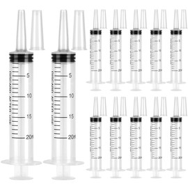 12 Pack 20ml Plastic Syringes, Individually Sealed with Measurement & Cap for Feeding Pets, Liquid, Jello Shots, Lip Gloss, Paint, Epoxy Resin, Oil, Watering Plants, Refilling (20ml, Plastic)