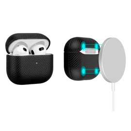 LOPIE Magnetic Case for AirPods 3rd Generation, Built-in Magnets for MagSafe Charging, Carbon Fiber Style Vegan Leather Case, for AirPods 3 Case Protective Cover for Women/Men- Black