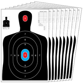 Freedom Gun Targets 50 Pack Paper Shooting Targets for Gun Range, Rifle, Pisto,l Handgun, Hunting, BB Guns, Black Silhouette Red Bullseye (12x18)