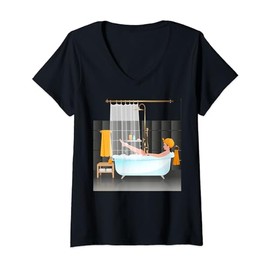 Bubble Bath Girl Art Illustration V-Neck T-Shirt