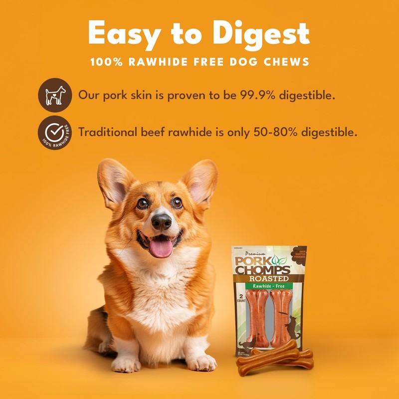 Pork Chomps Roasted Pressed Pork Skin Dog Chews, 4.5-inch Bone,