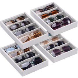 Lolalet Sunglasses Organizer Tray, 4 Grids Velvet Glasses Eyewear Holder Trays, Sunglass Display Drawer Storage for Women Men -4 Pack, Grey