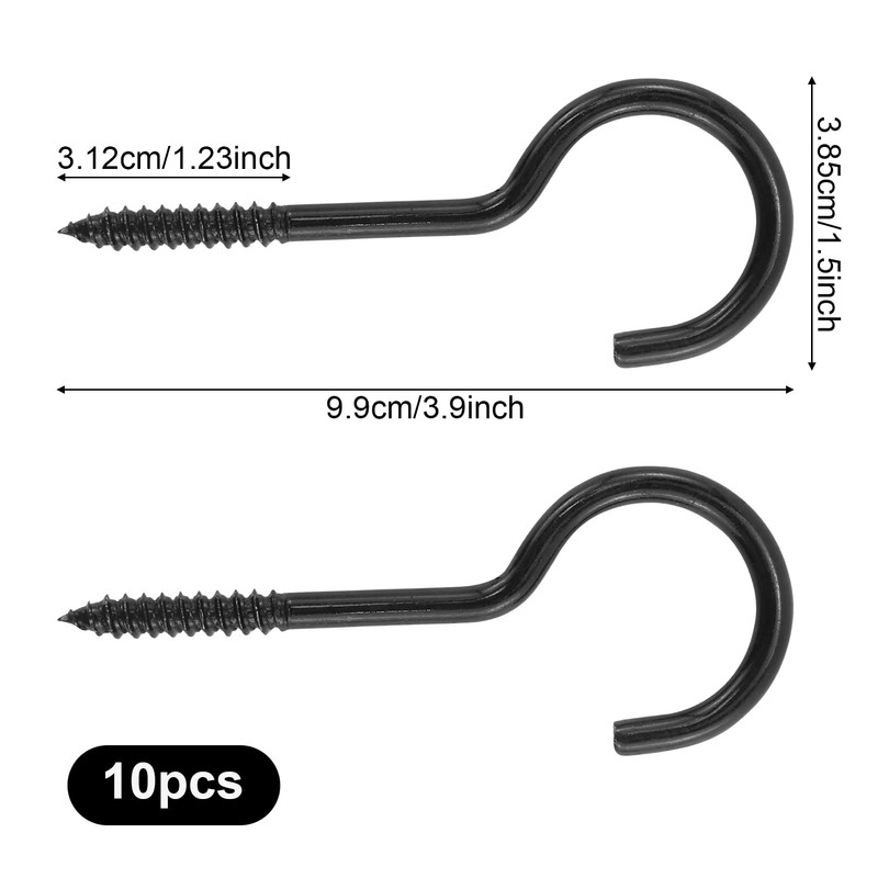 Screw Hooks, M8 x 100 mm, Black, Pack of 5