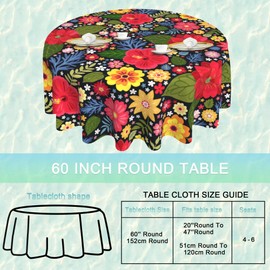 UIUPRO Round Tablecloth 60 inch,Colorful Vintage Flowers Circle Table Cloth Polyester Waterproof Stain Wrinkle Free Table Cover for Home Kitchen Dining Party Pinic Patio Outdoor Decor