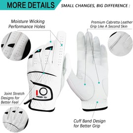 Golf Gloves Men's Leather for Left Hand 1 Piece All Weather Cabretta Leather Grip Golf Glove Right Handed Soft Comfort Fit Size S M ML L XL (ML, for Left Hand)