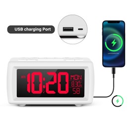 Alarm clock bedside,Digital clocks radio alarm for Bedrooms with Power cord,Large Big Numbers desk clock with Brightness Dimmer,7 Font colors, Dual Alarm(Buzzer/FM Radio) with Sleep Timer,Snooze
