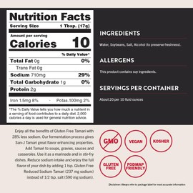 San-J - Gluten Free Tamari Soy Sauce with 28% Less Sodium - Specially Brewed - Made with 100% Soy - 10 oz. Bottles - 6 Pack