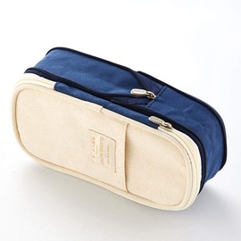 Large Pencil Case Canvas Makeup Cosmetic Pouch Big Pen Bag Pouch Pen Holder Organizer Multifunctional Pencil Pouch for Teenage Girls School Student(Navy)