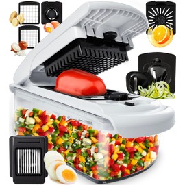 Fullstar Vegetable Chopper and Spiralizer - Food Chopper with Container, Fruit Slicer, Kitchen Gadgets & Accessories, Home Essentials (8 in 1, White)