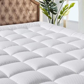 MATBEBY Bedding Quilted Fitted California King Mattress Pad Cooling Breathable Fluffy Soft Mattress Pad Stretches up to 21 Inch Deep, Cal King,White, Mattress Topper Mattress Protector
