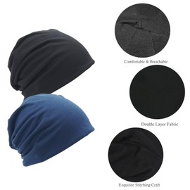 AIZIYIN Classic Winter Women's Beanie Hat, Men Women Lightweight Slouch Beanie Hat Women Men 2 Pieces Soft Beanie Skull Cap Chemo Headwear, blue