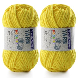 2 Pac Chenille Yarn for Crocheting - Blanket Yarn for Crocheting - Fluffy Yarn for Crochet, Baby Yarn for Crocheting Soft Blankets Weight Per Roll 50g/1.76oz, Length 60m/65yard (Yellow)