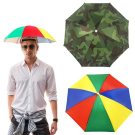 MUNSKT Pack of 2 Foldable Umbrella Hat with Elastic Band Camouflage Watermelon Pattern for Outdoor Fishing Golf Activities