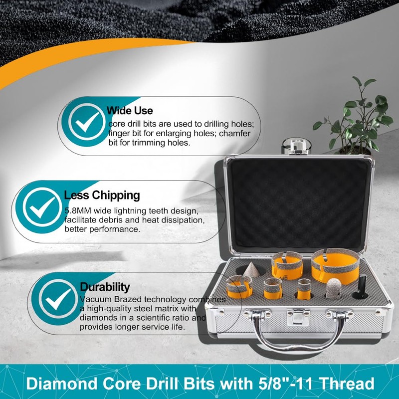 EXFEIN Tile Hole Saw Kit 8pcs - Diamond Core Drill