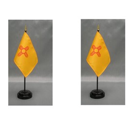 Made in The USA. 2 New Mexico 4"x6" Miniature Desk & Table Flags Includes 2 Flag Stands & 2 New Mexico State Small Mini Stick Flags