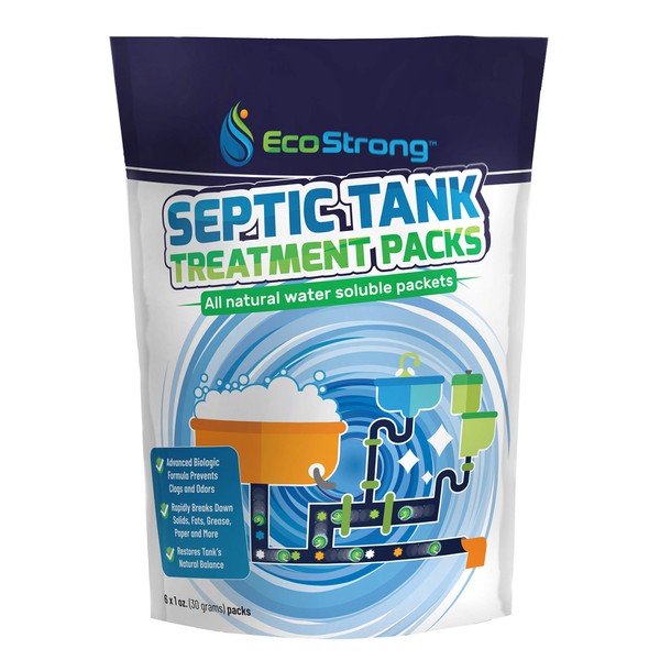 Septic Tank Treatment Packets | Enzyme Rapid Action Breaks Down Grease, Paper, Organic Solids - Controls Drain & Septic Odors - Eco Safe Sewage Backup Prevention (Pack of 6)