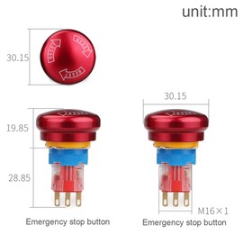 Clyxgs Metal Emergency Stop Button Switch 16mm 5A/5-250VAC 3Pin Power Off Round Self-locking Waterproof Mushroom Head Switch One Open and One Closed Red 1PCS