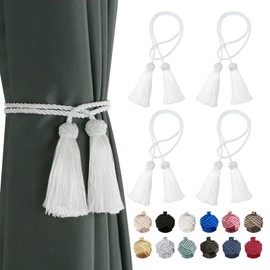 BEL AVENIR 4 Pack Curtain Handmade Tiebacks Decorative Curtain Holdbacks with Tassel (White, 4 Pack)