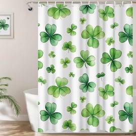 St Patrick's Day Shower Curtain: Watercolor Shamrock St Patrick's Day Shower Curtain, Green Lucky Clovers Waterproof Shower Curtain Sets, Irish Decorations for Bathroom Home Indoor Decor, 72" x 72"