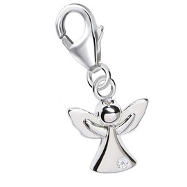 Goldene Hufeisen Mini Small Guardian Angel Carabiner Charm Pendant for Charm Bracelet 925 Sterling Silver with Zirconia, Sterling Silver Cubic Zirconia, Cubic Zirconia