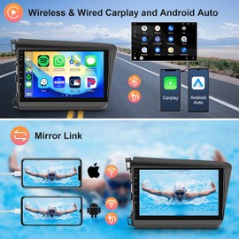 [2G+64G] Car Radio for Honda Civic 2012 2013 2014 2015 Android Car Stereo Carplay Wireless Android Auto, Hodozzy 9 inch Touch Screen with GPS/WiFi/Bluetooth, FM RDS, Mirror Link,Backup Camera