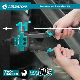 LIBRATON Pop Rivet Gun Kit, Two-Handed Rivet Gun, Heavy Duty Rivet Gun Kit, Pop Rivet Tool with 250 Aluminum Rivets in Box, 5 Tool-Free Interchangeable Nozzles, 5 HSS Drill Bits, for Automotive, Metal