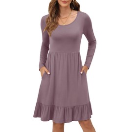 LILBETTER Women's Long Sleeve Fall Dress 2024 Empire Waist Dress for Women Knee Length Dress for Women(Mauve, Medium)