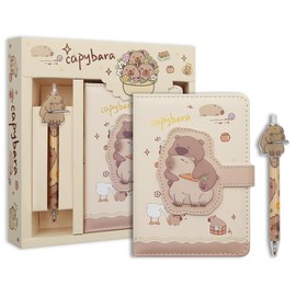 2 in 1 Cute Capybara Theme Stationery Gift Box Set Includes 1 Pcs A6 Cartoon Animal Capybara Notebook Journal Memo Pads Notepad Diary and Pen Gift for Birthday Christmas Kids Office School Supplies