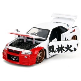 DCD 2002 Nissan Skyline GT-R (R34) RHD Diecast Figure White Red Graphics Ryu for Street Fighter Video Right Hand Drive Video Toy