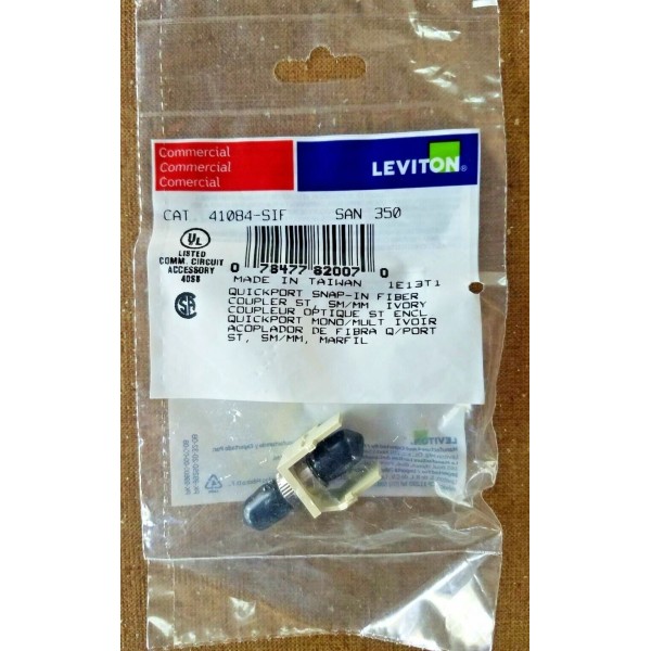 Leviton 41084-SIF Leviton ST Thread-Lock QuickPort Fiber Optic Adapter Ivory