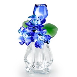 TAODUDU Crystal Rose Flower for Mom, Crystal Flowers Bouquet Figurine Ornament for Wife/Girl Friend Present, Glass Flowers Home Decor Office Table Decoration (Blue)
