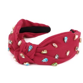 YISSION 1PC Crystal Knotted Headband for Women Non Slip Rhinestone Headband Red Head Band Fashion Wide Headbands Hair Accessories for Women Girls