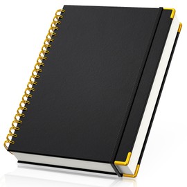 Yarotm Notebook A4 Lined - A4 Notebook Spiral Binding 21 x 29.5 cm - 110 GSM Lined Diary Spiral Pad Hardcover - 300 Pages Notepad College Pad A4 Notebook for Travel Journal, Black