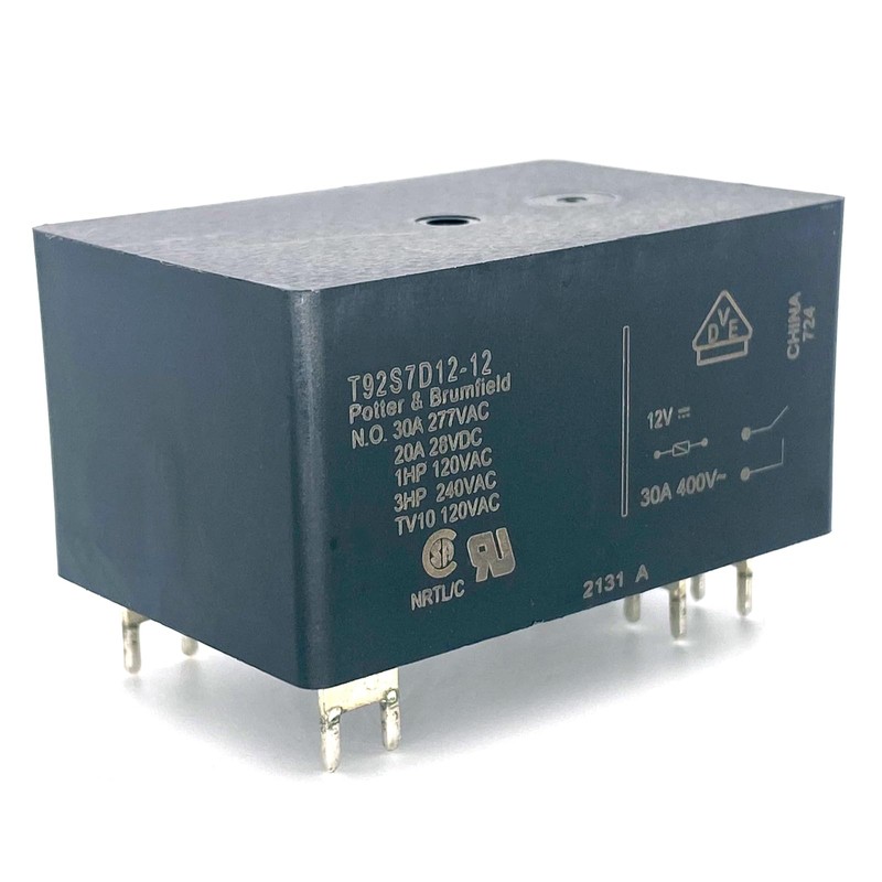 2-Pack T92S7D12-12 Relay – 12VDC 30A 6-Pin DPST-NO (2 Form