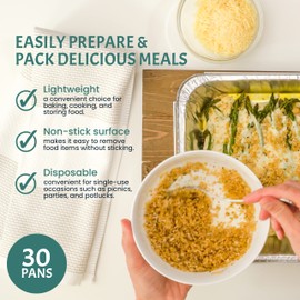 FUNSTITUTION Aluminum Foil Pans 9x13 (30 Pack) - Aluminum Pans with High Heat Conductivity - Disposable Baking Pans For Grilling, Cooking, Storing, Prepping Tin Foil Pan and Aluminum Tray