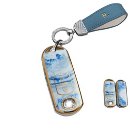 HIBEYO Key Fob Cover for Mazda 2 3 3 Axela 5 6 6 Atenza 8 CX-3 CX-4 CX-5 CX-7 CX-9 MX-5 MX-5 Miata Smart Keyless Auto Key Accessories Key Case Keychains 2 Buttons-Blue