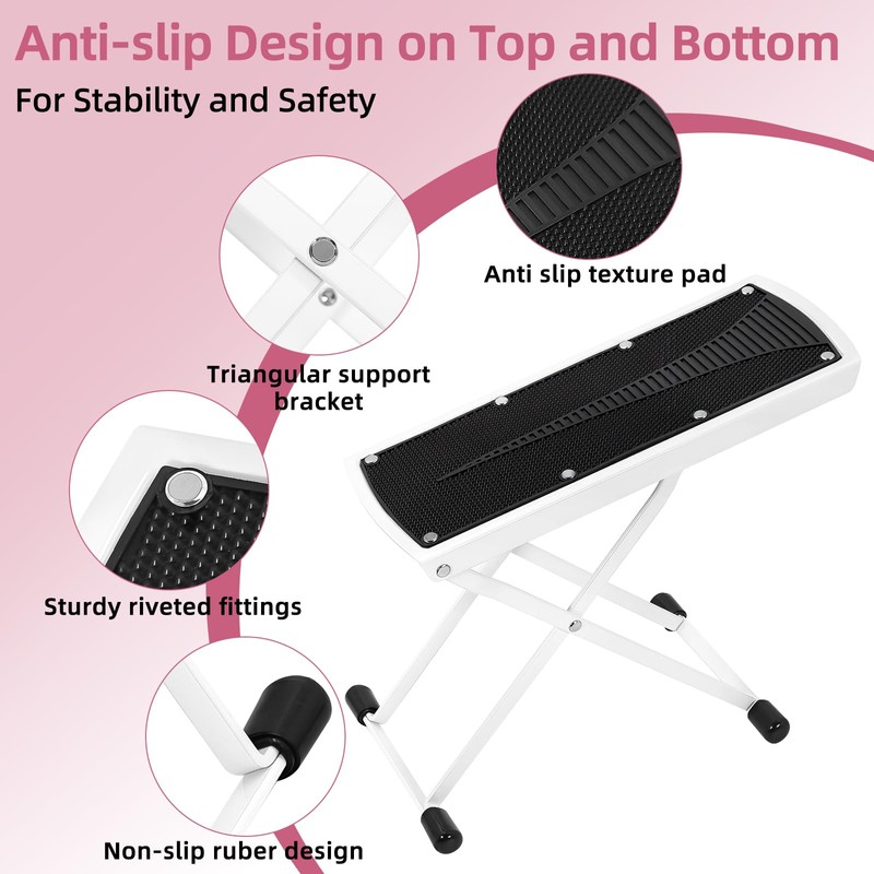 Pedicure Foot Rest, 6 Heights Adjustable Foot Stool, Upgraded Metal