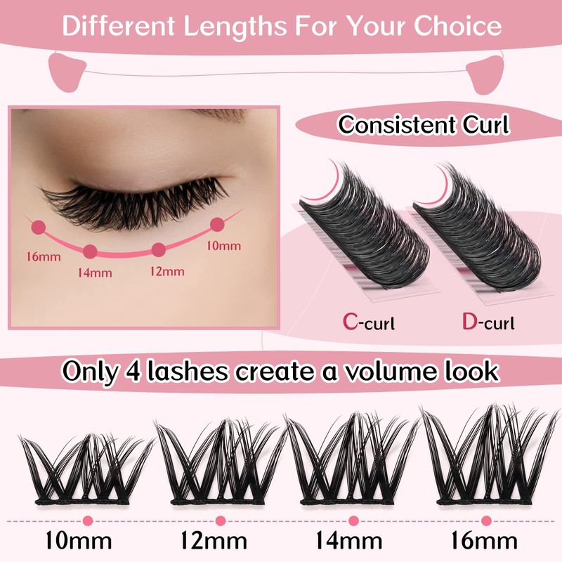 Cluster Eyelashes, Pack of 72 Individual Eyelashes, Eyelash Clusters, DIY