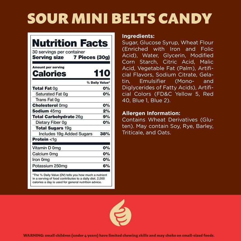 Sour Mini Belts Gummy Candy | 2-Pound Bag | Sugar-Sanded