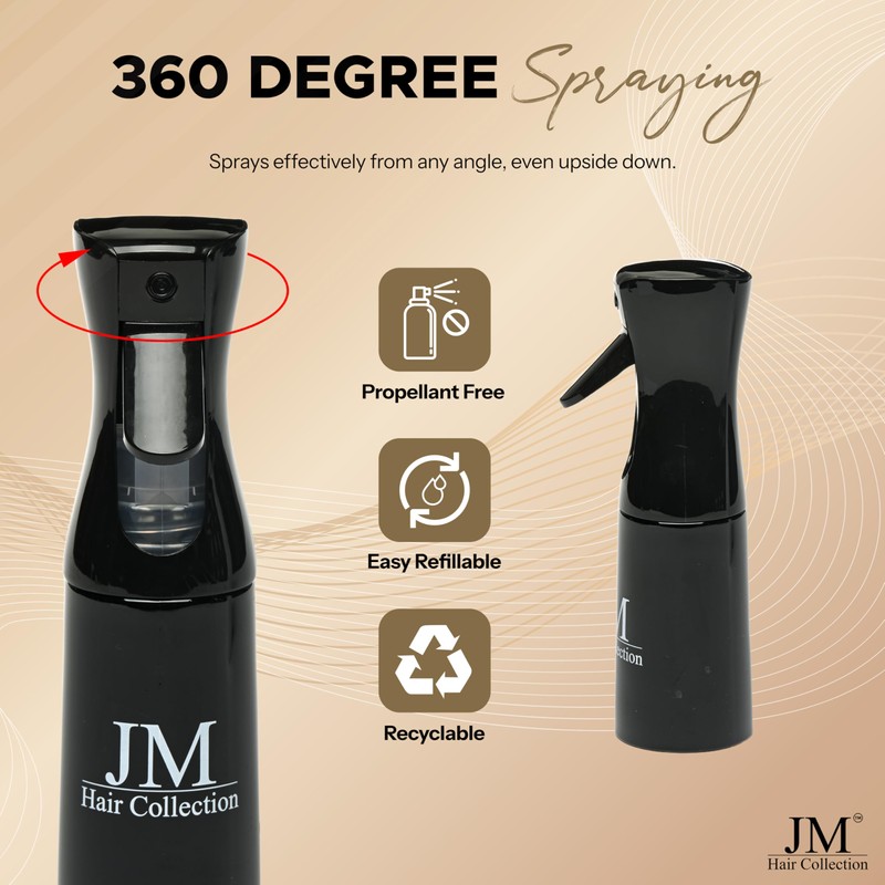 JM Hair Collection Continuous Spray Bottle, 7oz Fine Mist Sprayer,