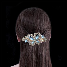 2 Pack Luxury Glitter Sparkly Jeweled Gems Crystal Rhinestone Butterfly Metal French Barrettes Rhinestone Hair Clips Pins Headpieces Hair Clip for Women Girls Rose Gold