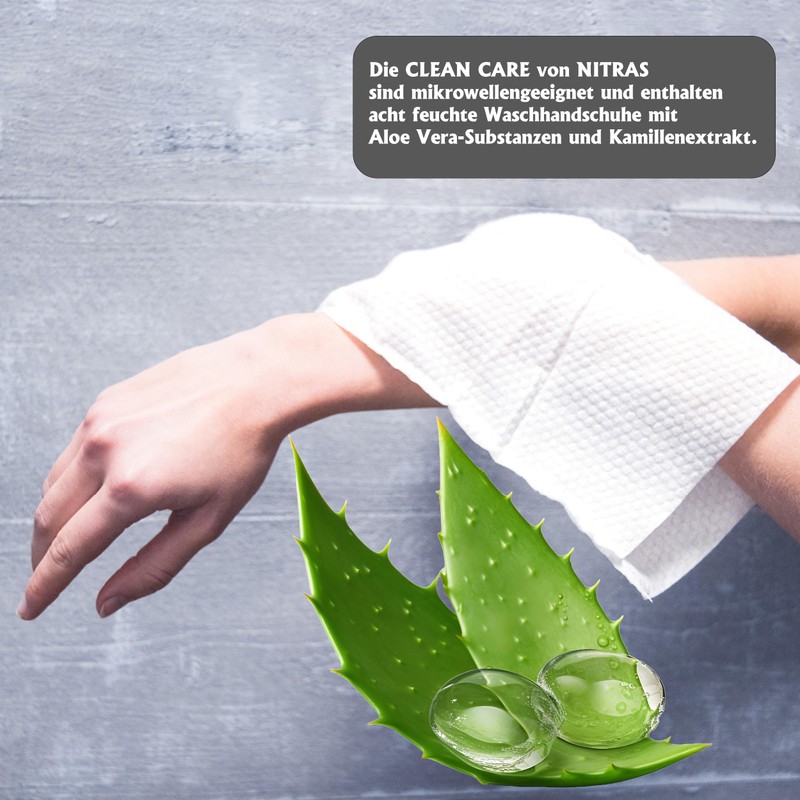 Nitras Clean Care Moist Disposable Wash Mitts with Aloe Vera