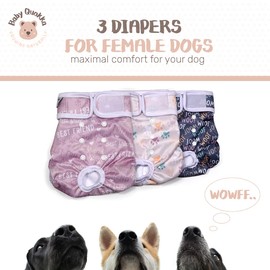 Reusable Dog Diapers Female – Baby Quokka Adjustable Snap-On Diaper for Dogs in Heat, Potty Training, Period, or Incontinence – Washable Female Dog Diapers, Underwear (Woof, Medium)