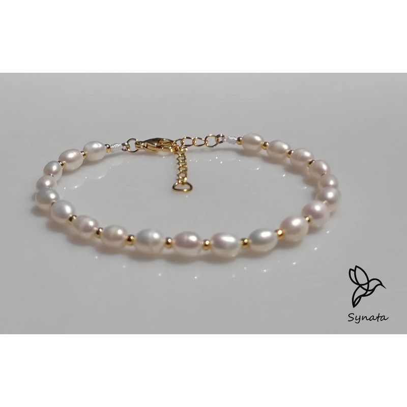 Synata Pulsera de Perlas Blancas Perlas Cultivadas Perlas de Río