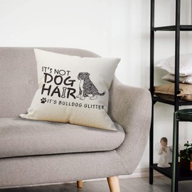 Mancheng-zi It's Not Dog Hair It's Bulldog Glitter Throw Pillow Case, Dog Lover Gifts, Funny Bulldog Decor, Bulldog Lover Gift, Bulldog Mom Gift, 18 x 18 Inch Linen Cushion Cover for Sofa Couch Bed
