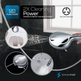 SparkPod 10-Mode Handheld Shower Head with Filter - 5" High Pressure Filtered Shower Head with Touch-to-Clean Nozzles, Built-In Power Jet, Stainless Steel 6ft Hose & Bracket (Polished Chrome)