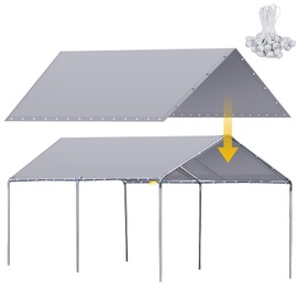 Wesnoy 12 x 20 ft Heavy Duty Canopy Replacement Cover Waterproof Carport Canopy Cover Garage Car Shelter Tarp Tent for Car Canopy with 50 Ball Bungees, Only Top Cover, Frame is Not Included